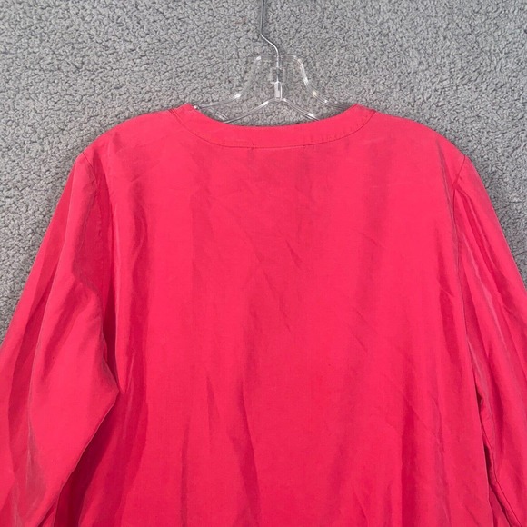 Chico's Button Up Womens 2 Red Solid Long Sleeve Pockets High Low Casual Adult - Picture 8 of 15